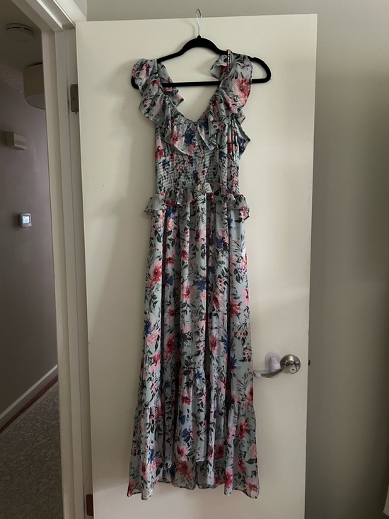 Astr Dresses & Skirts - Astr Floral Smocked Maxi Dress in Light Blue, Pink and Navy